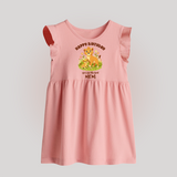 1st Birthday Wish for Mom from Baby | Cotton Printed Baby Frock - BABY PINK - 0 - 3 Months Old (Chest 17")