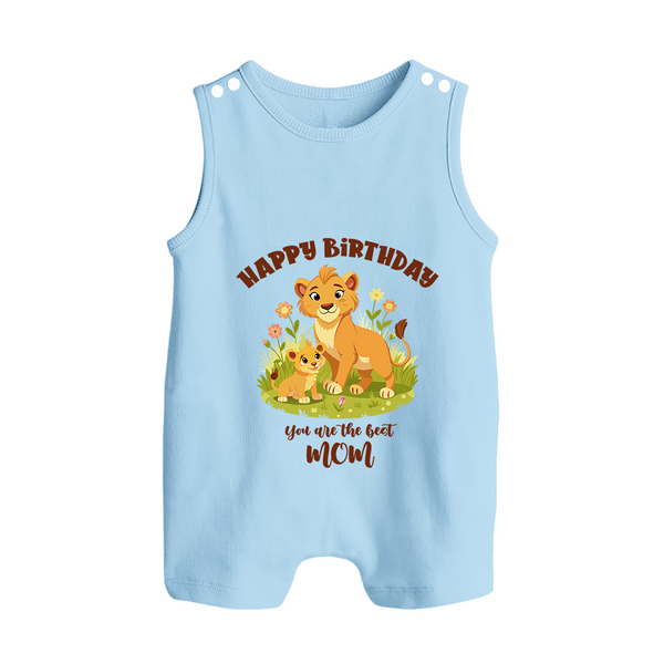 1st Birthday Wish for Mom from Baby | Cotton Printed Romper/Sleeveless Romper - BABY BLUE - 0 - 5 Months Old (Chest 18")