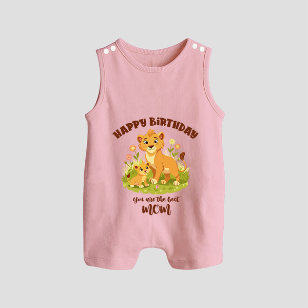 1st Birthday Wish for Mom from Baby | Cotton Printed Romper/Sleeveless Romper - BABY PINK - 0 - 5 Months Old (Chest 18")