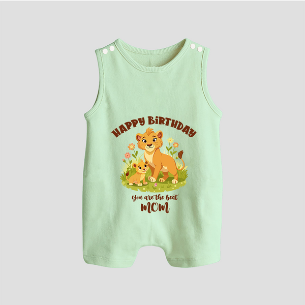 1st Birthday Wish for Mom from Baby | Cotton Printed Romper/Sleeveless Romper - MINT GREEN - 0 - 5 Months Old (Chest 18")
