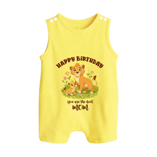1st Birthday Wish for Mom from Baby | Cotton Printed Romper/Sleeveless Romper - PASTEL YELLOW - 0 - 5 Months Old (Chest 18")