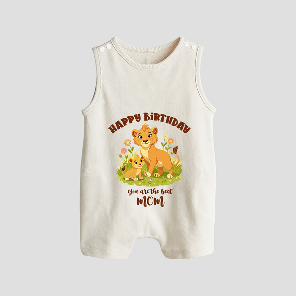 1st Birthday Wish for Mom from Baby | Cotton Printed Romper/Sleeveless Romper - WHITE - 0 - 5 Months Old (Chest 18")