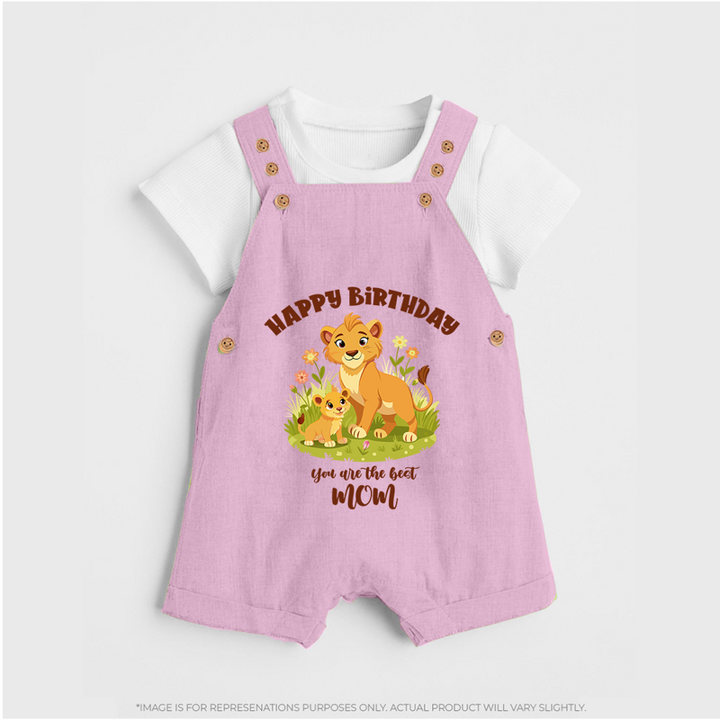 1st Birthday Wish for Mom from Baby | Cotton Printed Dungaree Set - BABY PINK - 0 - 5 Months Old (Chest 18")