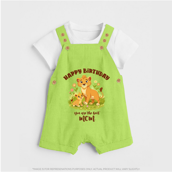 1st Birthday Wish for Mom from Baby | Cotton Printed Dungaree Set - GREEN - 0 - 5 Months Old (Chest 18")
