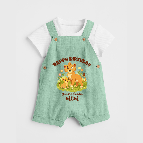 1st Birthday Wish for Mom from Baby | Cotton Printed Dungaree Set - MINT GREEN - 0 - 5 Months Old (Chest 18")