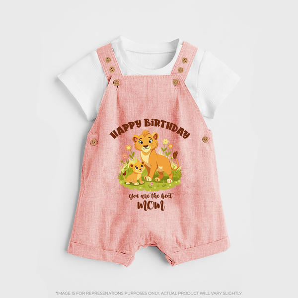 1st Birthday Wish for Mom from Baby | Cotton Printed Dungaree Set - PEACH - 0 - 5 Months Old (Chest 18")
