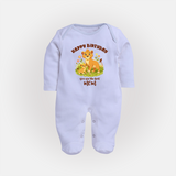 1st Birthday Wish for Mom from Baby | Cotton Printed Sleep Suit/Full Sleeve Romper - BABY BLUE - New Born (Chest 7.5")