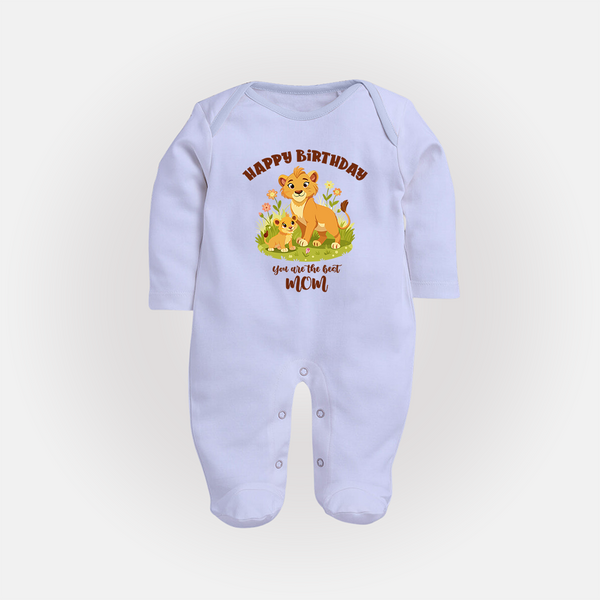 1st Birthday Wish for Mom from Baby | Cotton Printed Sleep Suit/Full Sleeve Romper - BABY BLUE - New Born (Chest 7.5")