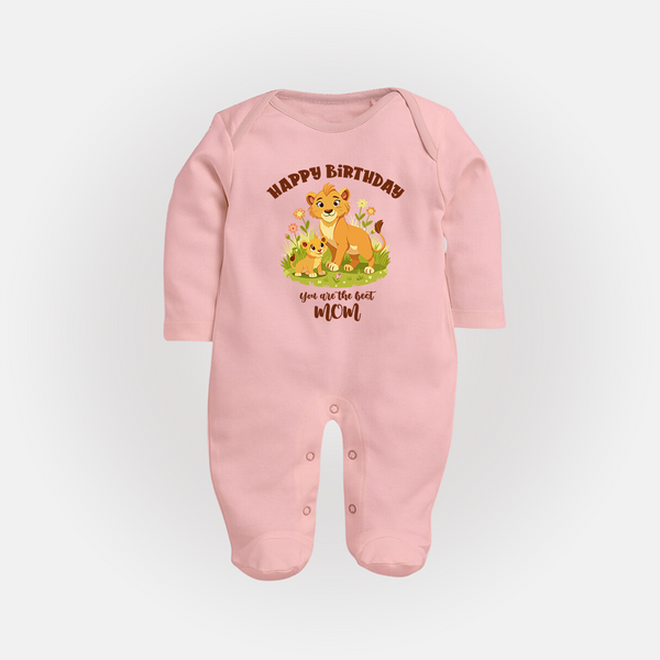 1st Birthday Wish for Mom from Baby | Cotton Printed Sleep Suit/Full Sleeve Romper - BABY PINK - New Born (Chest 7.5")