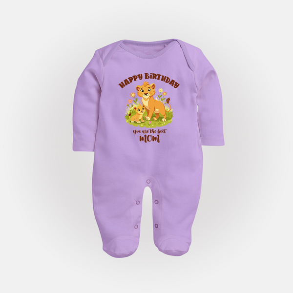 1st Birthday Wish for Mom from Baby | Cotton Printed Sleep Suit/Full Sleeve Romper - LILAC - New Born (Chest 7.5")