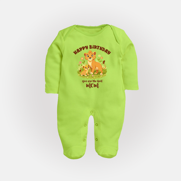 1st Birthday Wish for Mom from Baby | Cotton Printed Sleep Suit/Full Sleeve Romper - LIME GREEN - New Born (Chest 7.5")