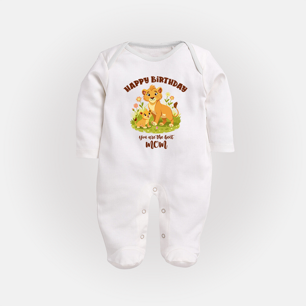 1st Birthday Wish for Mom from Baby | Cotton Printed Sleep Suit/Full Sleeve Romper - WHITE - New Born (Chest 7.5")
