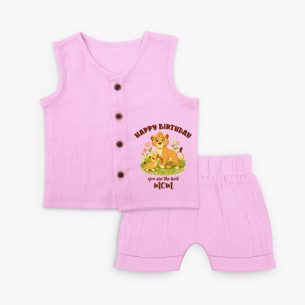1st Birthday Wish for Mom from Baby | Cotton Printed Jabla Set - BABY PINK - 0 - 3 Months Old (Chest 9.8")