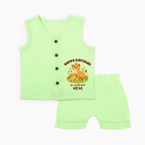 1st Birthday Wish for Mom from Baby | Cotton Printed Jabla Set - PASTEL GREEN - 0 - 3 Months Old (Chest 9.8")