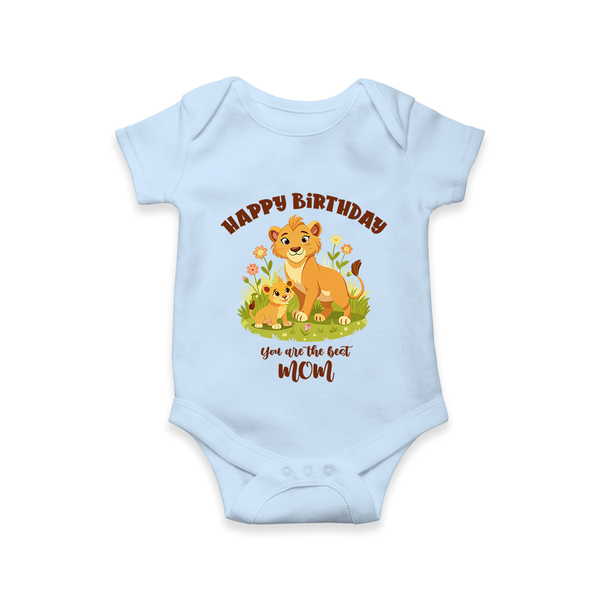 1st Birthday Wish for Mom from Baby | Cotton Printed Romper/Onesie - BABY BLUE - 0 - 3 Months Old (Chest 16")