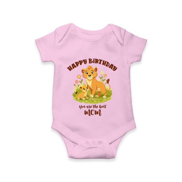 1st Birthday Wish for Mom from Baby | Cotton Printed Romper/Onesie - BABY PINK - 0 - 3 Months Old (Chest 16")