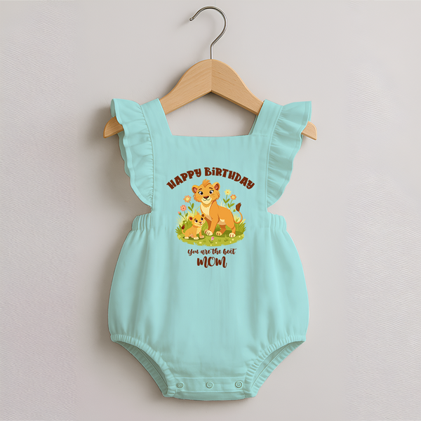 1st Birthday Wish for Mom from Baby | Cotton Printed Romper Frock - MINT GREEN - 0 - 3 Months Old (Chest 19")