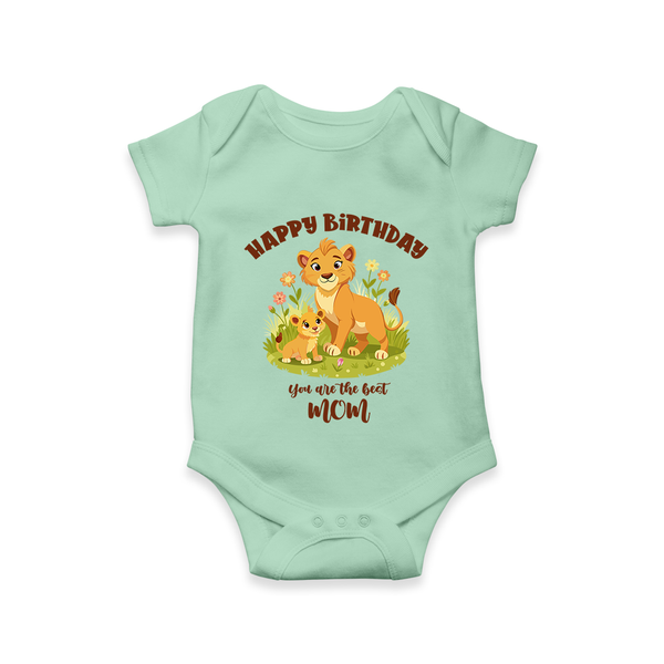 1st Birthday Wish for Mom from Baby | Cotton Printed Romper/Onesie - MINT GREEN - 0 - 3 Months Old (Chest 16")