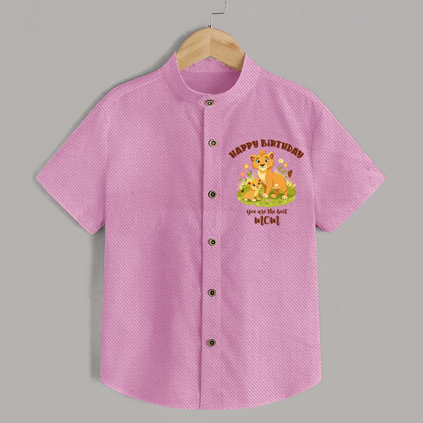 1st Birthday Wish for Mom from Baby | Cotton Printed Shirt - BABY PINK - 0 - 6 Months Old (Chest 23")