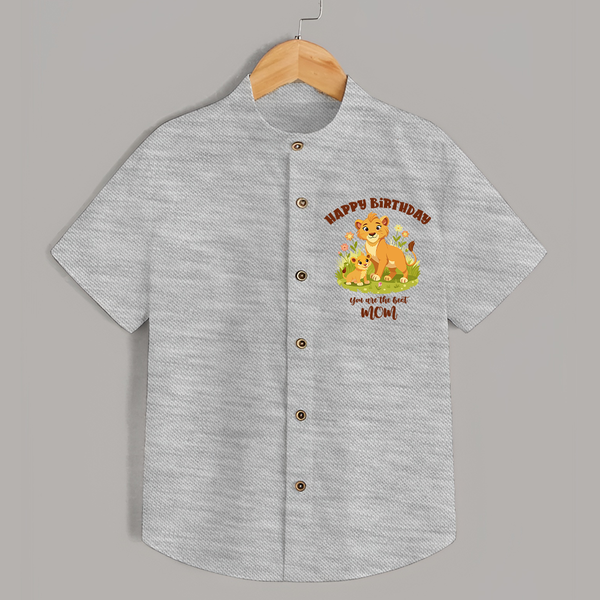 1st Birthday Wish for Mom from Baby | Cotton Printed Shirt - GREY - 0 - 6 Months Old (Chest 23")