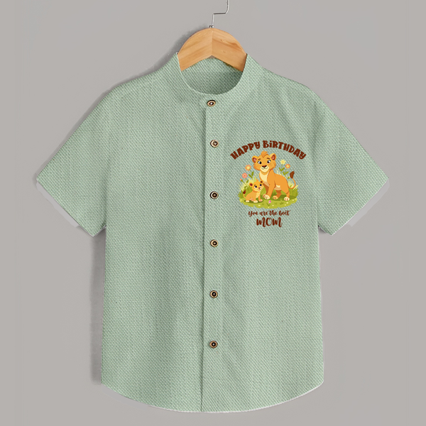 1st Birthday Wish for Mom from Baby | Cotton Printed Shirt - MINT GREEN - 0 - 6 Months Old (Chest 23")