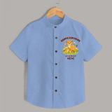 1st Birthday Wish for Mom from Baby | Cotton Printed Shirt - SKY BLUE - 0 - 6 Months Old (Chest 23")