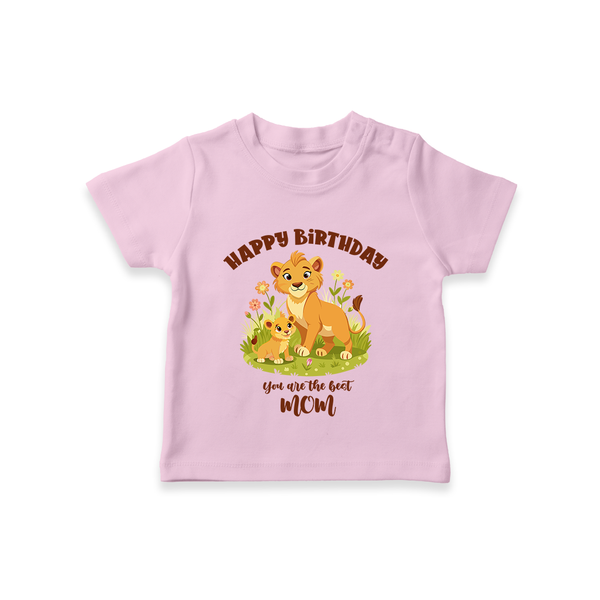 1st Birthday Wish for Mom from Baby | Cotton Printed T-Shirt - BABY PINK - 0-5 Months Old (Chest 17")