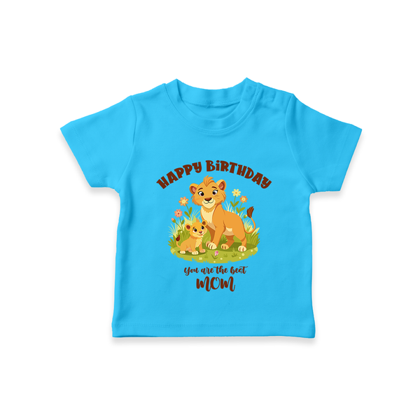 1st Birthday Wish for Mom from Baby | Cotton Printed T-Shirt - SKY BLUE - 0-5 Months Old (Chest 17")