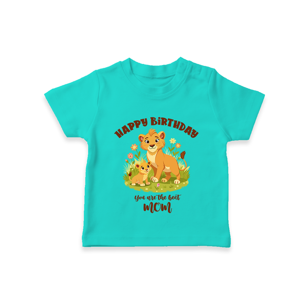 1st Birthday Wish for Mom from Baby | Cotton Printed T-Shirt - TEAL - 0-5 Months Old (Chest 17")
