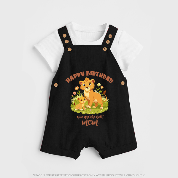 1st Birthday Wish for Mom from Baby | Cotton Printed Dungaree Set - BLACK - 0 - 5 Months Old (Chest 18")