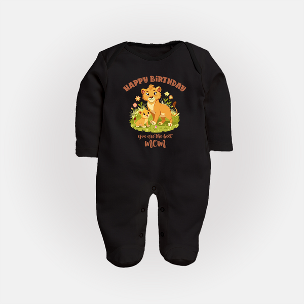1st Birthday Wish for Mom from Baby | Cotton Printed Sleep Suit/Full Sleeve Romper - BLACK - New Born (Chest 7.5")