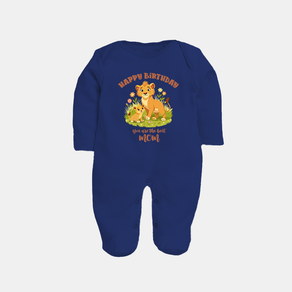1st Birthday Wish for Mom from Baby | Cotton Printed Sleep Suit/Full Sleeve Romper - NAVY BLUE - New Born (Chest 7.5")