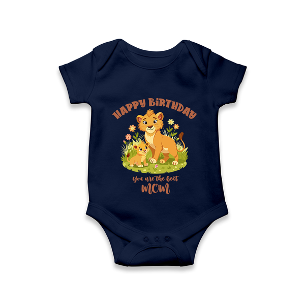1st Birthday Wish for Mom from Baby | Cotton Printed Romper/Onesie - NAVY BLUE - 0 - 3 Months Old (Chest 16")