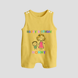 "Happy Birthday Mom - Baby Romper Suit That Spreads Love And Laughter" - PASTEL YELLOW - 0 - 5 Months Old (Chest 18")