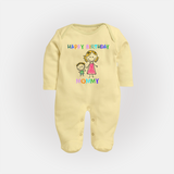 "Happy Birthday Mom - Baby Sleep Suit That Spreads Love And Laughter" - PASTEL YELLOW - New Born (Chest 7.5")