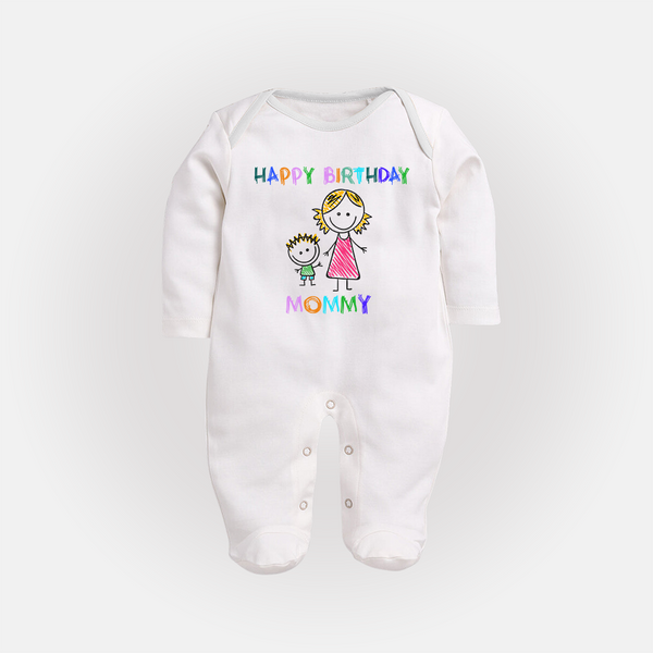 Celebrate Mom's Birthday with Baby Sleep Suit/Full Sleeve Romper | Cute & Comfy Sleep Suit/Full Sleeve Romper - WHITE - New Born (Chest 7.5")