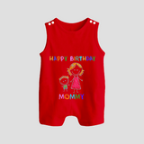 "Happy Birthday Mom - Baby Romper Suit That Spreads Love And Laughter" - RED - 0 - 5 Months Old (Chest 18")