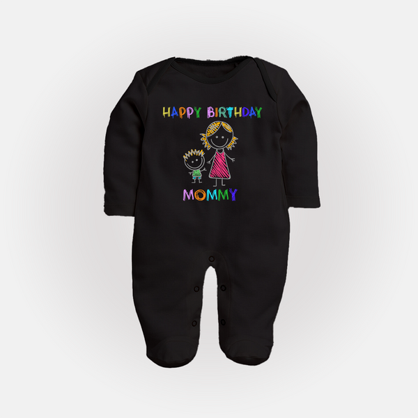 Celebrate Mom's Birthday with Baby Sleep Suit/Full Sleeve Romper | Cute & Comfy Sleep Suit/Full Sleeve Romper - BLACK - New Born (Chest 7.5")