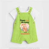 "Happy 1st Birthday As Mommy - The Perfect Baby Dungaree Set For Special Memories" - GREEN - 0 - 5 Months Old (Chest 18")