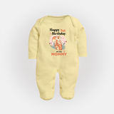 "Happy 1st Birthday As Mommy - The Perfect Baby Sleep Suit For Special Memories" - PASTEL YELLOW - New Born (Chest 7.5")