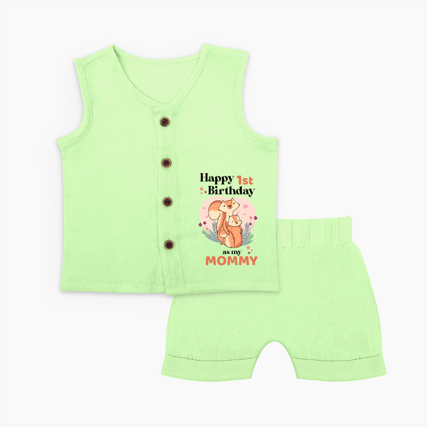 "Happy 1st Birthday As Mommy - The Perfect Baby Jabla Set For Special Memories" - PASTEL GREEN - 0 - 3 Months Old (Chest 9.8")