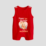 "Happy 1st Birthday As Mommy - The Perfect Baby Romper Suit For Special Memories" - RED - 0 - 5 Months Old (Chest 18")