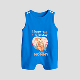 "Happy 1st Birthday As Mommy - The Perfect Baby Romper Suit For Special Memories" - ROYAL BLUE - 0 - 5 Months Old (Chest 18")