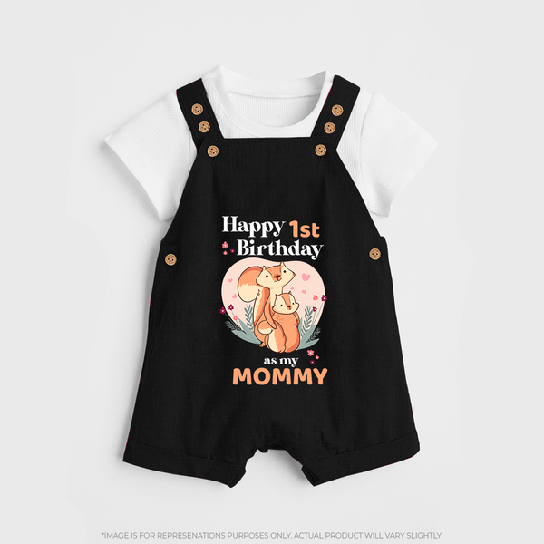 "Happy 1st Birthday As Mommy - The Perfect Baby Dungaree Set For Special Memories" - BLACK - 0 - 5 Months Old (Chest 18")