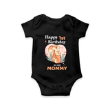 "Happy 1st Birthday As Mommy - The Perfect Baby Romper For Special Memories" - BLACK - 0 - 3 Months Old (Chest 16")