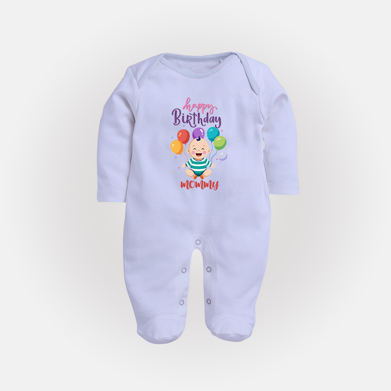 "Make MomÕs Birthday Magical With This Unique Baby Sleep Suit" - BABY BLUE - New Born (Chest 7.5")