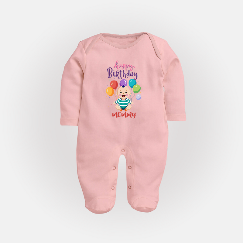 "Make MomÕs Birthday Magical With This Unique Baby Sleep Suit" - BABY PINK - New Born (Chest 7.5")