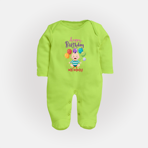 Mommy's Special Day Sleep Suit/Full Sleeve Romper | Gift from Baby - LIME GREEN - New Born (Chest 7.5")