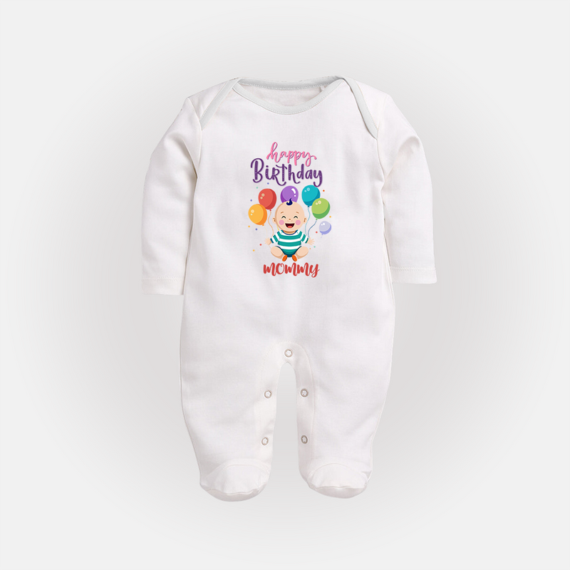 "Make MomÕs Birthday Magical With This Unique Baby Sleep Suit" - WHITE - New Born (Chest 7.5")