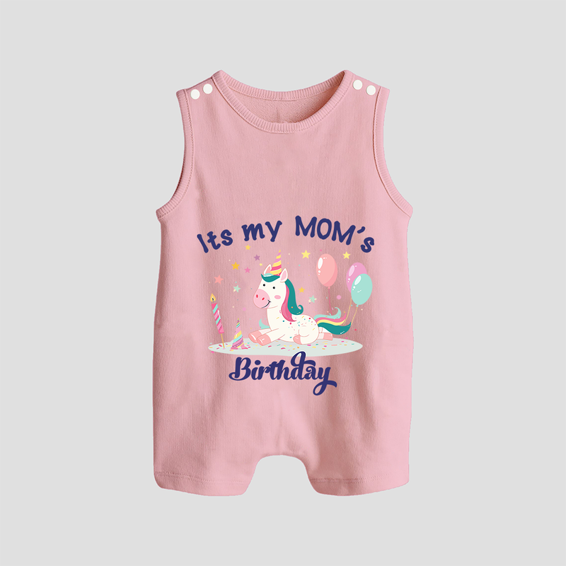 Newborn Romper/Sleeveless Romper with Happy Birthday Mom Print | Keepsake Gift Idea - BABY PINK - 0 - 5 Months Old (Chest 18")